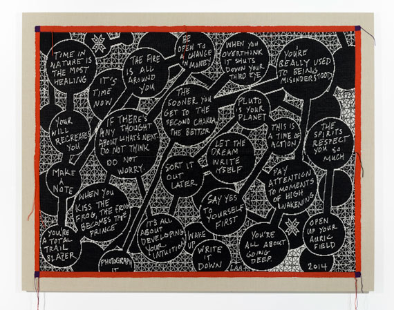 Lisa Anne Auerbach, Let the Dream Write Itself, 2014. Wool, 63 x 80 in. (160 x 203.2 cm) Collection of the artist and Gavlak Gallery, Palm Beach. Copyright Lisa Anne Auerbach. Photograph by Lisa Anne Auerbach.